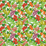 Tossed vegetables and fruits on a white background. 
Small print