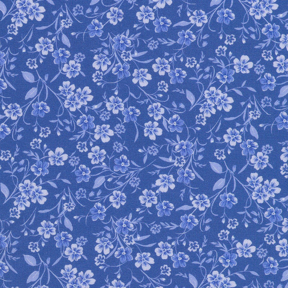 Periwinkle blue background with tonal flowers.
Small prints, big