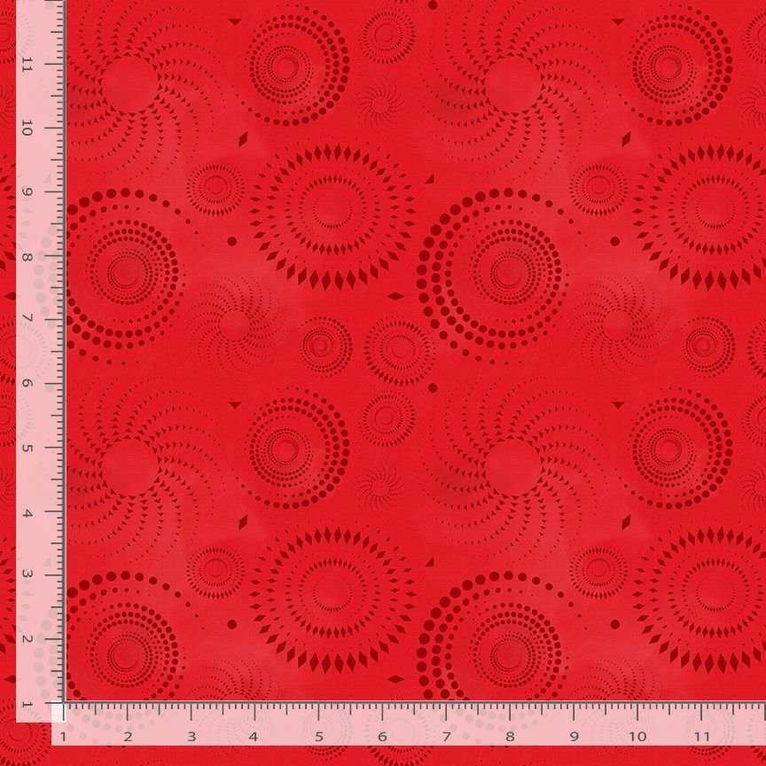 Red tonal with dotted spirals.