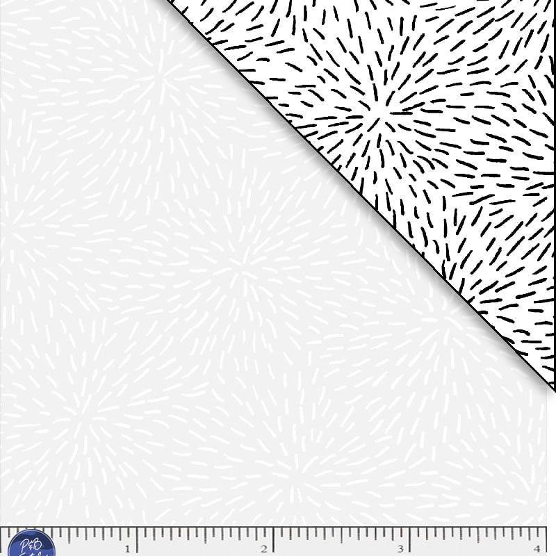 White tonal with firework shapes. Ramblings is a classic P&B Basi