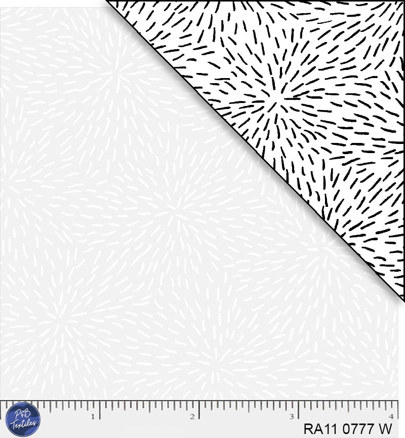 White tonal with firework shapes. Ramblings is a classic P&B Basi
