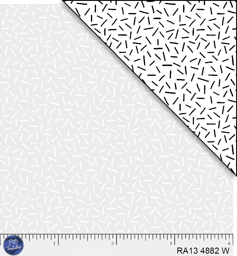 White tonal with geometric dots. Ramblings is a classic P&B Basic