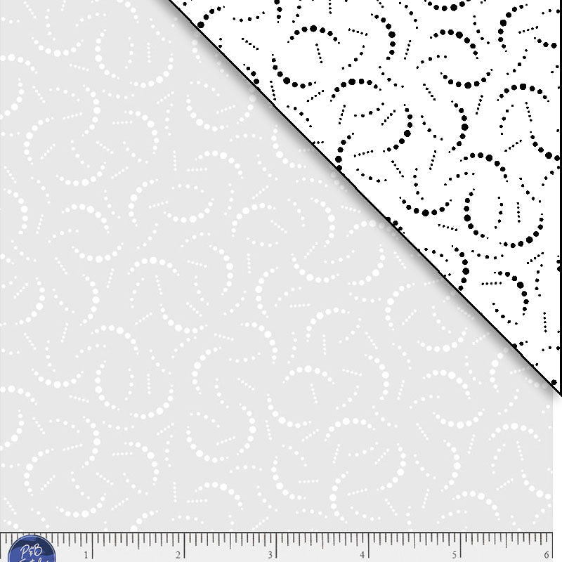 White tonal with curved dotted lines. Ramblings is a classic P&B 
