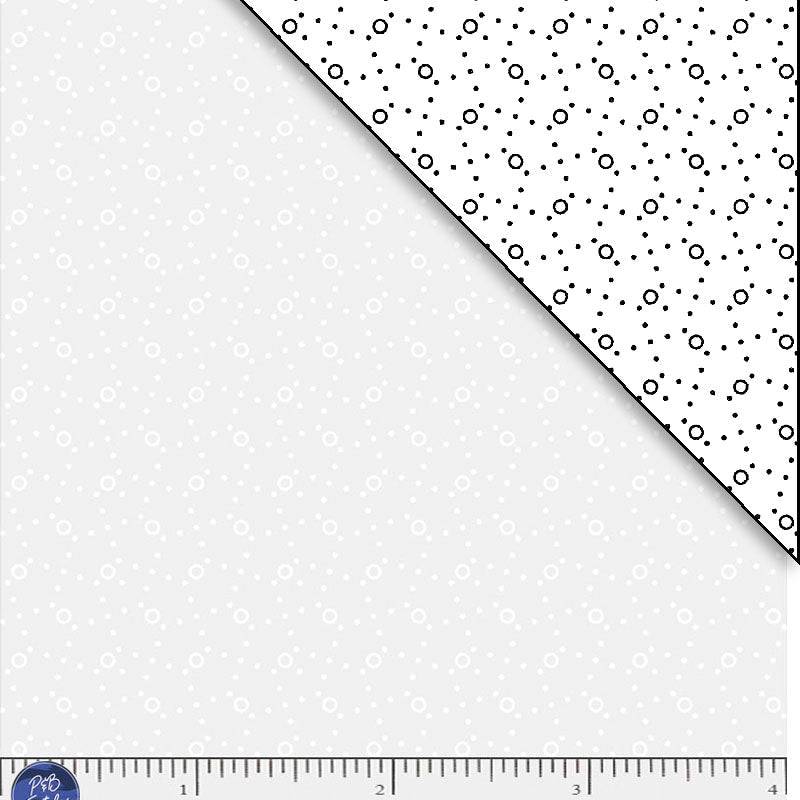 White tonal with geometric dots. Ramblings is a classic P&B Basic