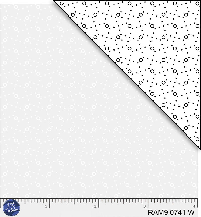 White tonal with geometric dots. Ramblings is a classic P&B Basic