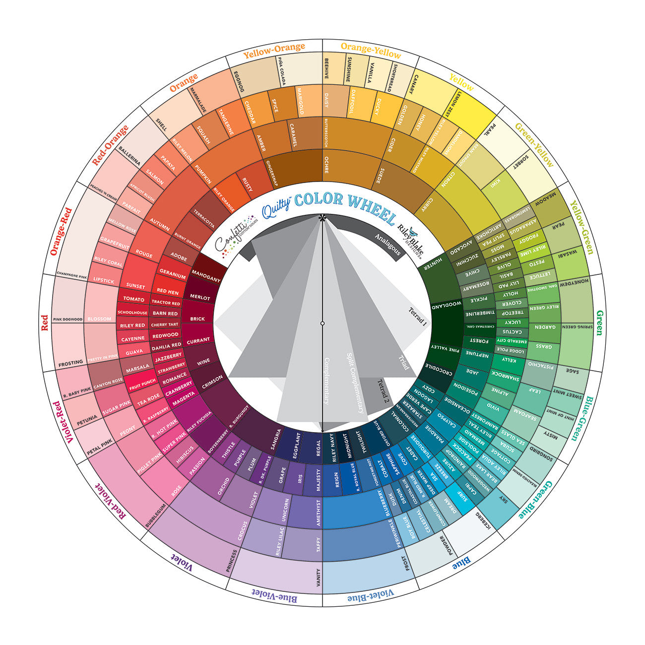 The Quilty™ Color Wheel by Riley Blake Designs helps find harmoni