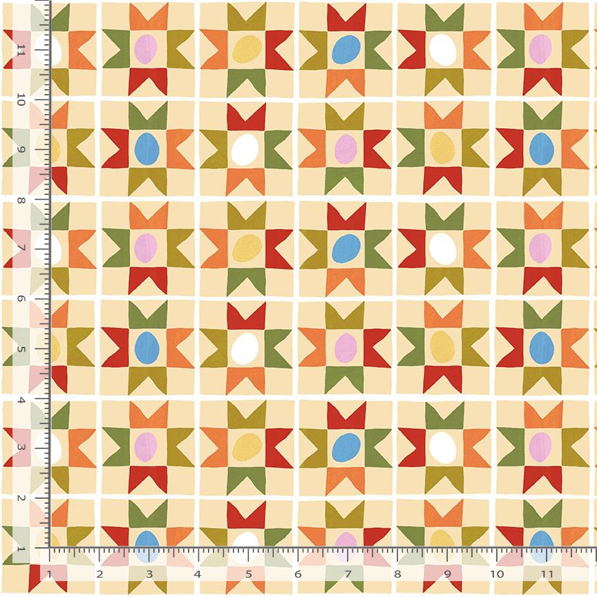 Light yellow background showing quilt blocks all in a row. Can yo