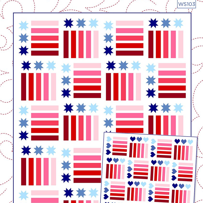 This pattern offers a visually striking flag quilt layout. The pa