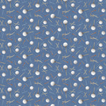 Blue background with scattered golf balls and tees.