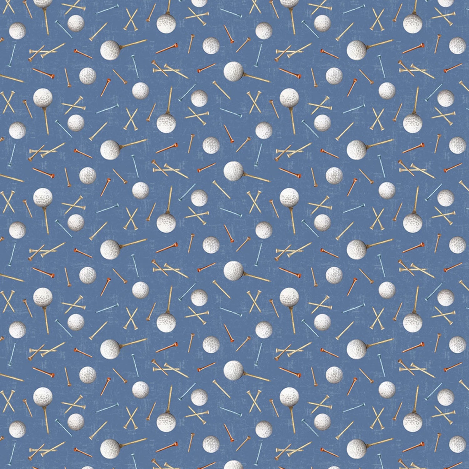 Blue background with scattered golf balls and tees.