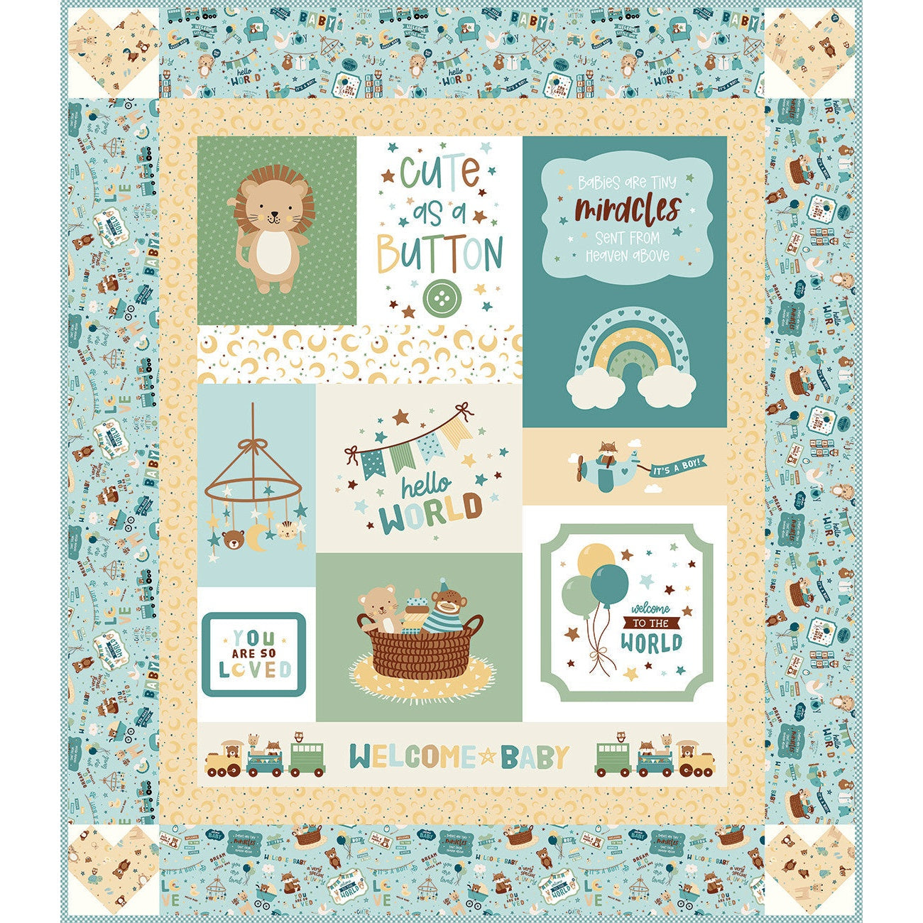Baby Boy Cute as a Button Panel Quilt Kit