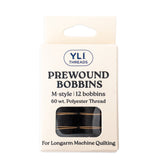 Black M-style prewound bobbins for longarm quilting