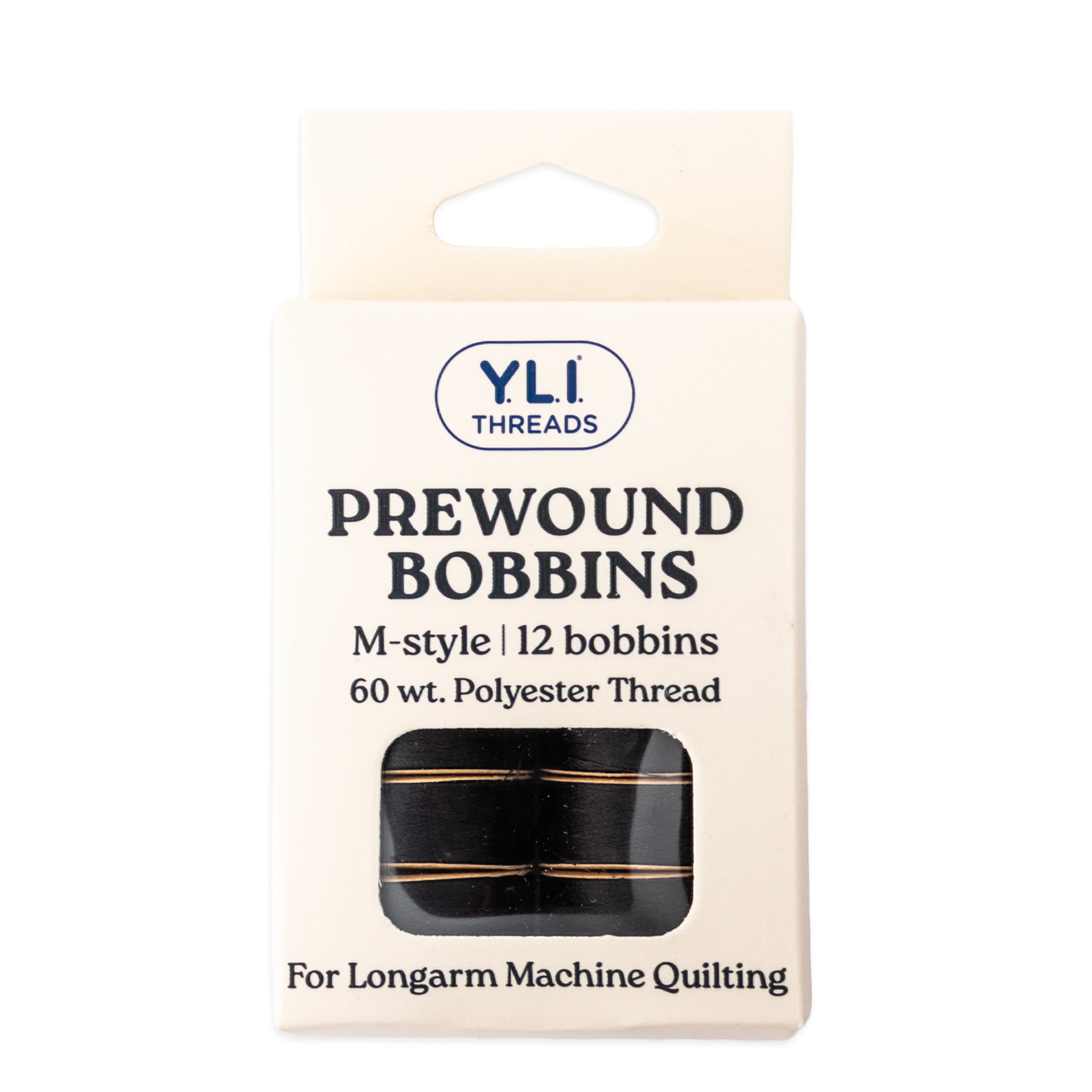 Black M-style prewound bobbins for longarm quilting