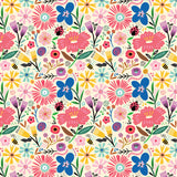 Hey Love Bug is a whimsical collection by McKenzie Elston for Poppie Cotton made up of beetles, bees, butterflies, caterpillars, and ladybugs. The color palette combines red, pink, yellow and blues on a soft white. This would be perfect for quilts, dresses, bedding and so much more.
