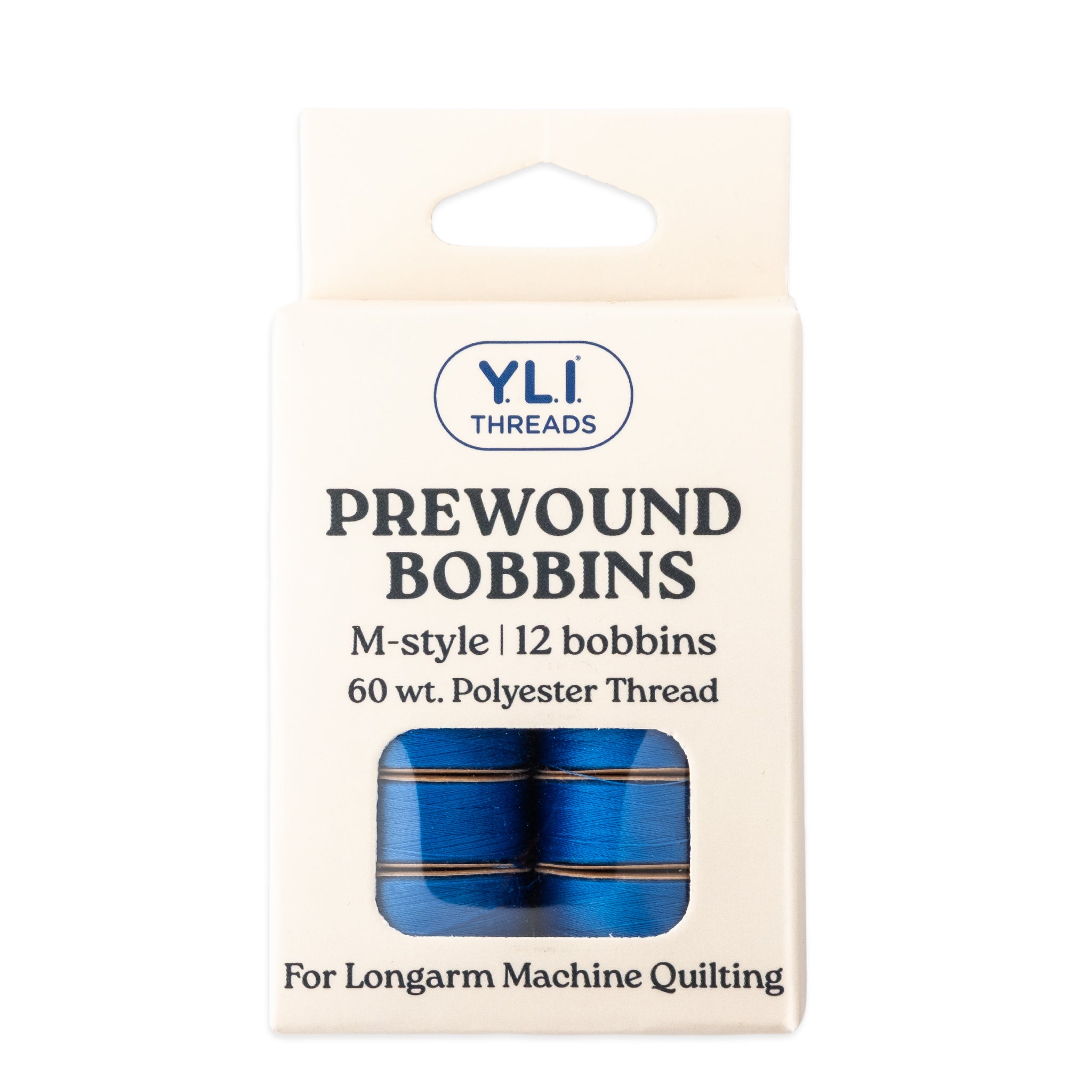 Blue M-style prewound bobbins for longarm quilting