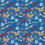 Hey Love Bug is a whimsical collection by McKenzie Elston for Poppie Cotton made up of beetles, bees, butterflies, caterpillars, and ladybugs. The color palette combines red, pink, yellow and blues on a soft white. This would be perfect for quilts, dresses, bedding and so much more.