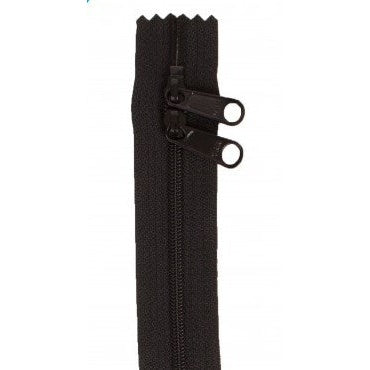 Black 30-inch double pull zipper with two black zipper pulls and fabric tape.