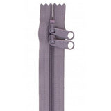 Gray 30-inch zipper with two matching gunmetal pull tabs and decorative scalloped tape ends.