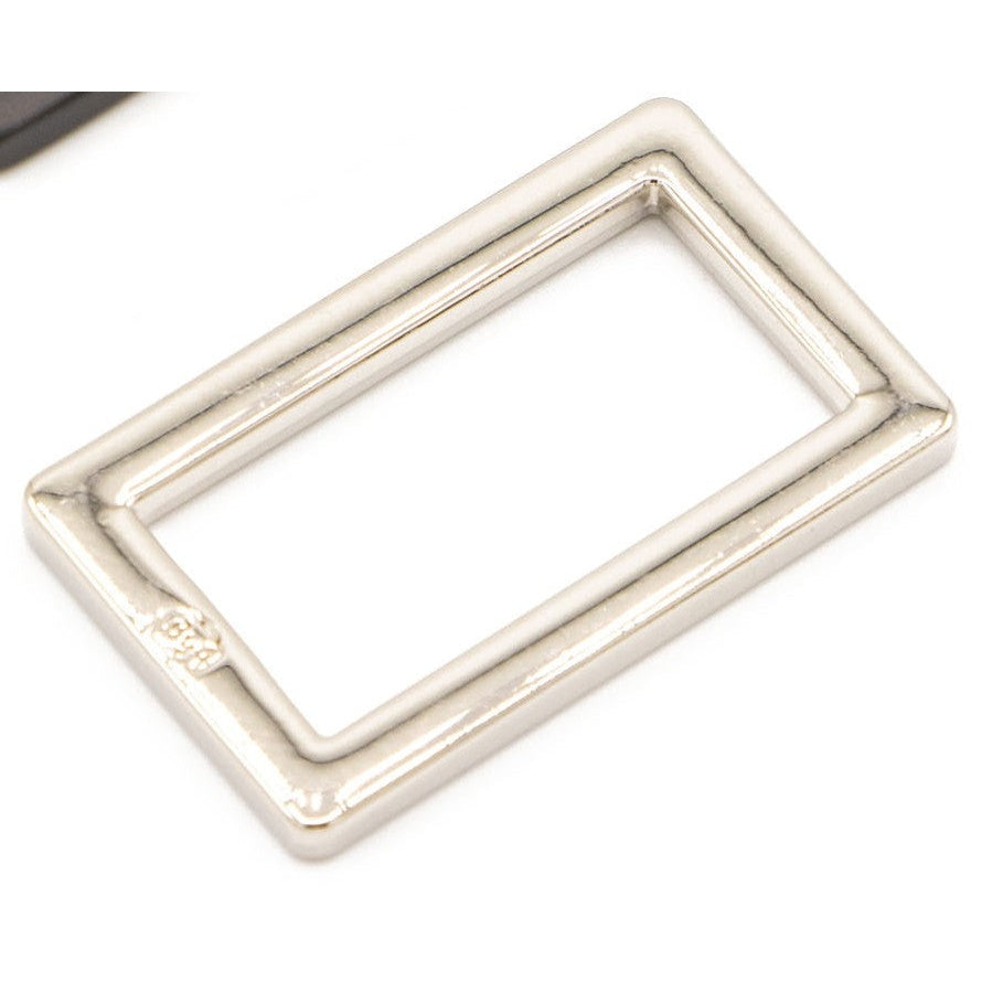 Two nickel-plated rectangular metal rings with rounded corners and a flat, polished finish.