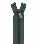 Dark green 24-inch zipper with metal pull tab, shown partially open against white background.