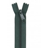 Dark green 24-inch zipper with metal pull tab, shown partially open against white background.