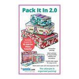 A sewing pattern for colorful packing cubes in various sizes, featuring floral and geometric prints with mesh windows and zippers.