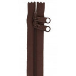 Brown 30-inch double pull zipper with two slider pulls and coil teeth design.