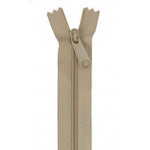 Beige 24-inch zipper with matching pull tab, displayed open against a white background.