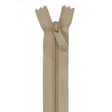 Beige 24-inch zipper with matching pull tab, displayed open against a white background.