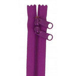 Purple 30-inch zipper with double pull tabs and matching fabric tape.