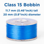 Blue class 15 prewound bobbin with dimensions