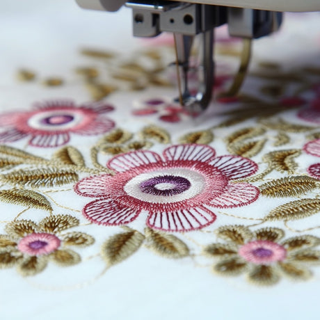 close up detail showing a floral embroidery design