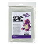 A clear package containing white sensory material with purple branding and product information label from The Gypsy Quilter.