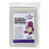 A clear package containing white sensory material with purple branding and product information label from The Gypsy Quilter.