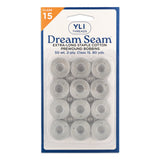 Gray cotton thread on pre-wound bobbins in clear plastic packaging, 12 spools arranged in rows