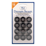 Package of 12 black thread bobbins, Y.L.I. Dream Seam extra-long staple cotton, Class 15, 50 weight, 2-ply, 80 yards each