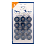 Navy blue cotton thread on prewound bobbins in clear plastic packaging, 12 bobbins arranged in rows