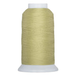 Light green thread wound on white plastic cone spool with wide base and narrow top