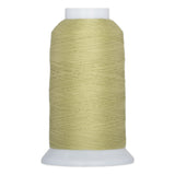 Light green thread wound on white plastic cone spool with wide base and narrow top