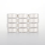 White thread on clear plastic bobbins arranged in a 4x3 grid, showing Natural White L-style Dream Seam 50 wt thread