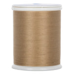 Light brown 50 wt. thread wound on white plastic spool with clear top and bottom caps