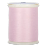 Light pink 50 wt. thread on white plastic spool with clear top and bottom caps