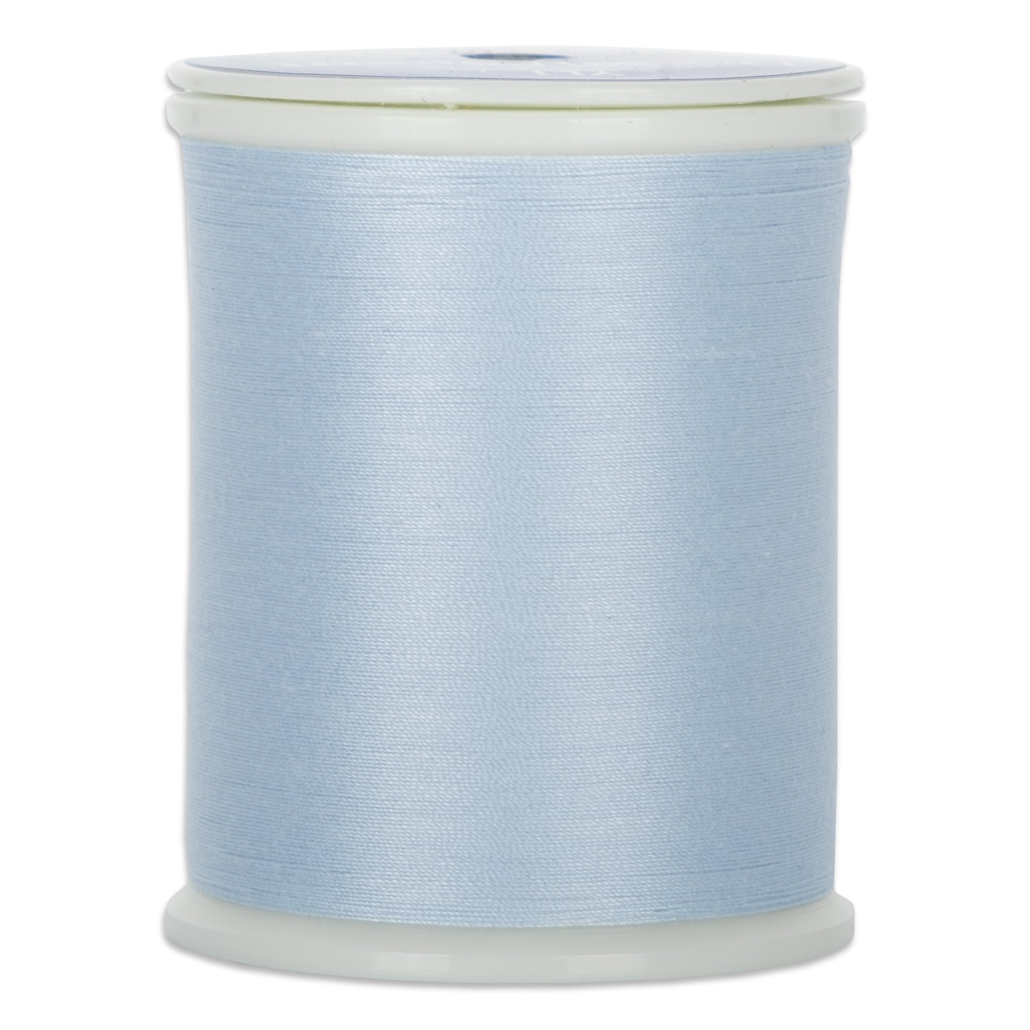 Light blue Dream Seam thread wound on white plastic spool with clear plastic ends
