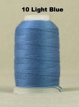 Light blue thread wound on white plastic spool with "10 Light Blue" label at top