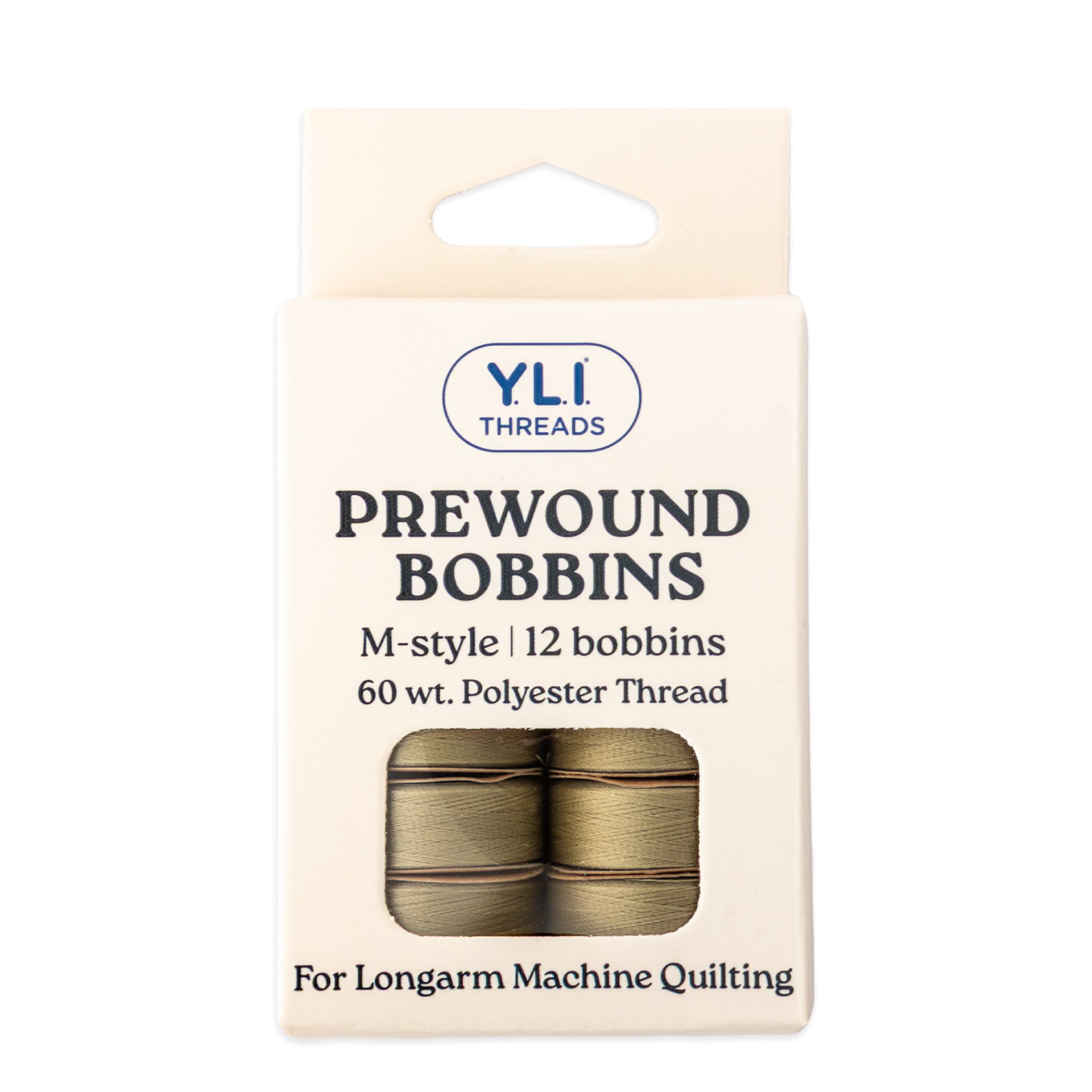 Khaki M-style prewound bobbins for longarm quilting