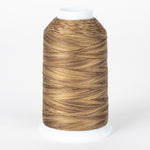 Barnwood variegated thread on white cone, showing brown and tan multicolored strands wound in diagonal pattern