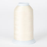 Natural white thread wound on large white cone spool with plastic top and bottom caps