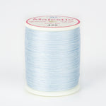 Light blue Majestic thread on white plastic spool with pink and white label showing color number 422
