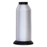 Clear invisible thread on black plastic cone spool with tapered base and cap