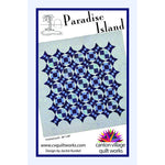 A quilt pattern cover showing a blue and white geometric star design on a light blue background, titled "Paradise Island" with palm tree illustration.